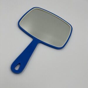 Vintage Handheld Vanity Mirror Blue 70's Style Beauty Hair Salon Retro